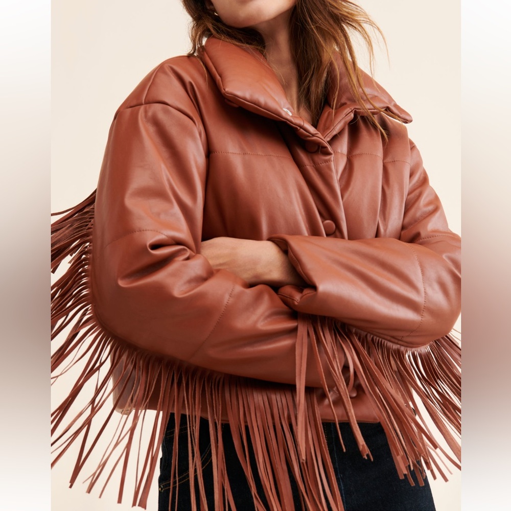 NUULY x BLANKNYC Vegan Leather Fringe Puffer Sz S - Picture 2 of 10